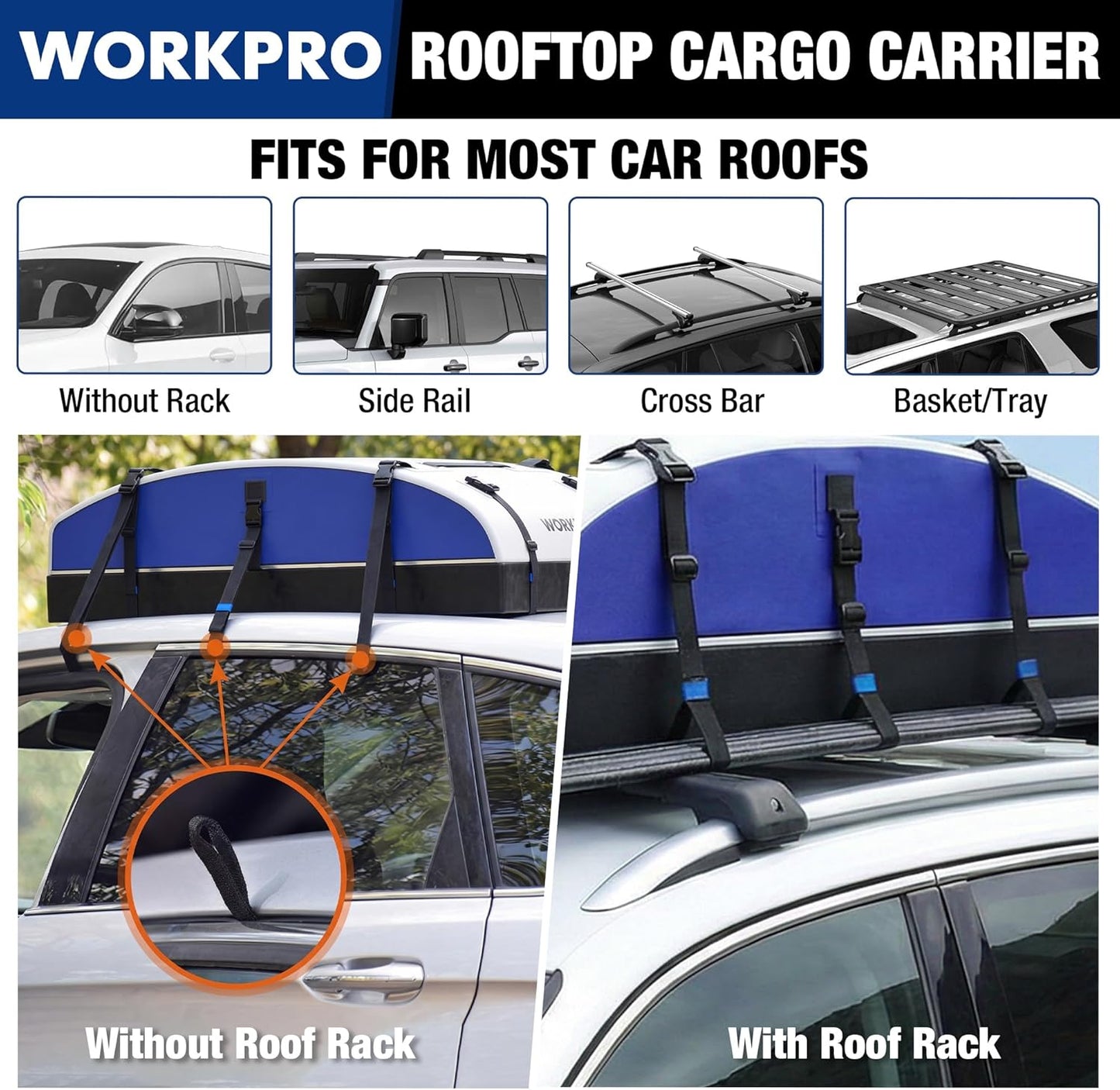 WORKPRO Rooftop Cargo Carrier - 21 Cubic Feet Waterproof Roof Bag for All Vehicles | Heavy Duty 840D PVC