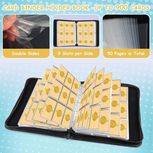 Baseball Card Binder - 900 Pocket Trading Card Holder with Sleeves | Compatible with Topps Cards