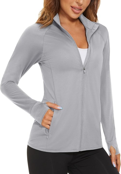 MAGCOMSEN Women's Lightweight Athletic Jacket - UPF 50+ Sun Protection, Full Zip, Long Sleeve, Hiking Ready