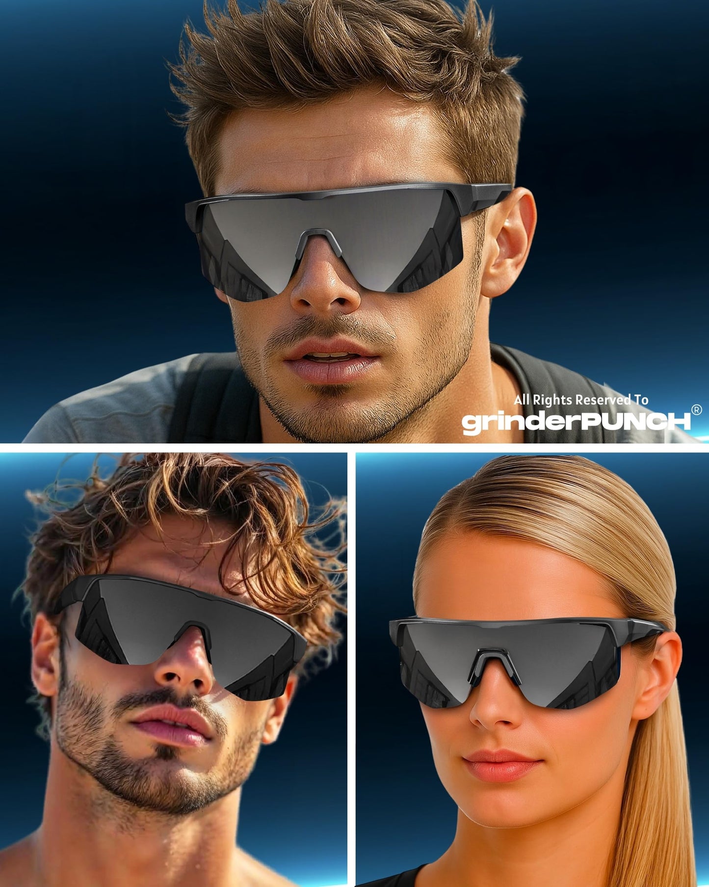 grinderPUNCH UV 400 Sports Sunglasses Cycling Glasses, Biking Goggles Running Hiking Golf Fishing Driving (Black)