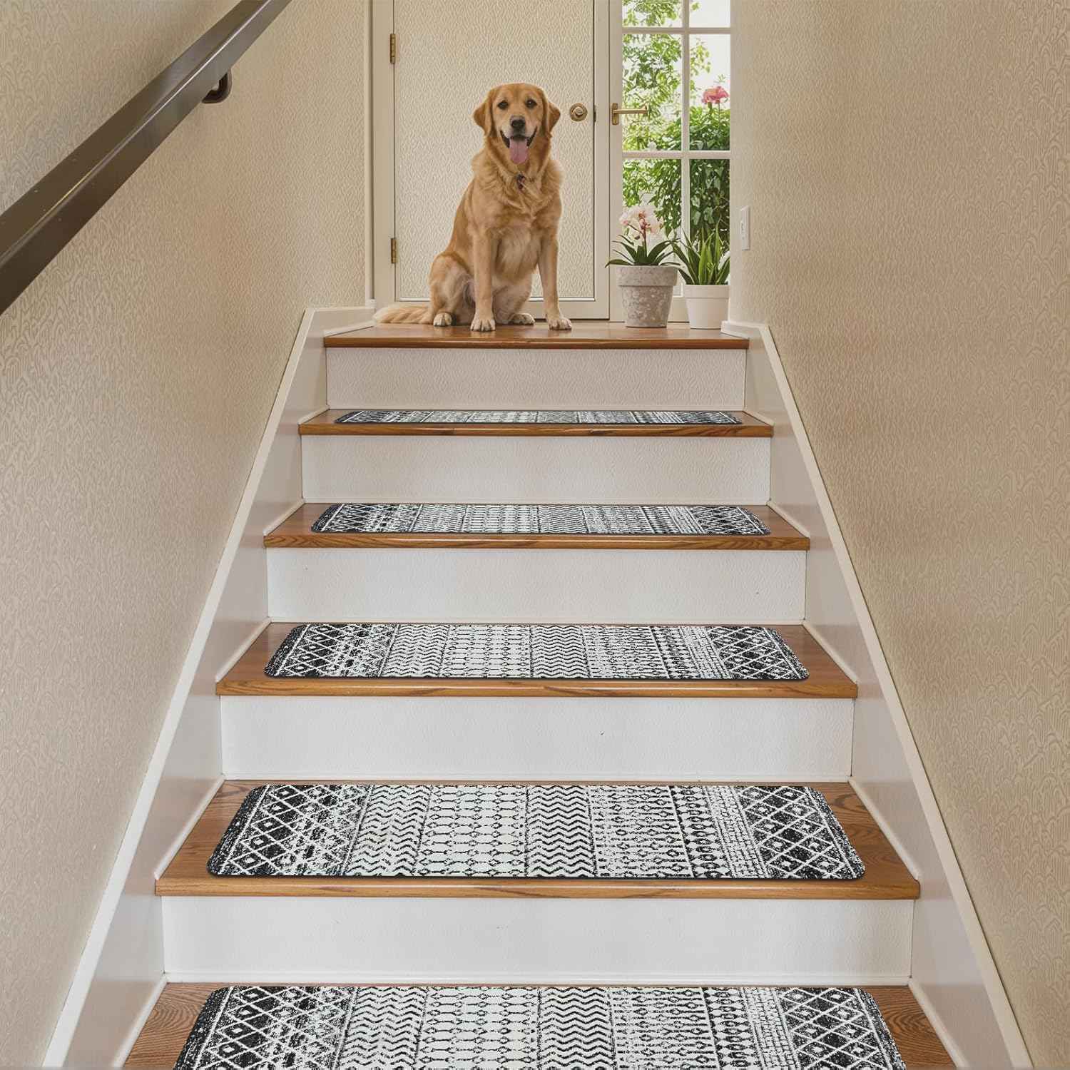 Non-Slip Stair Treads for Wooden Steps - 15 Pack 30"x8" Safety Mats for Dogs, Kids & Elders