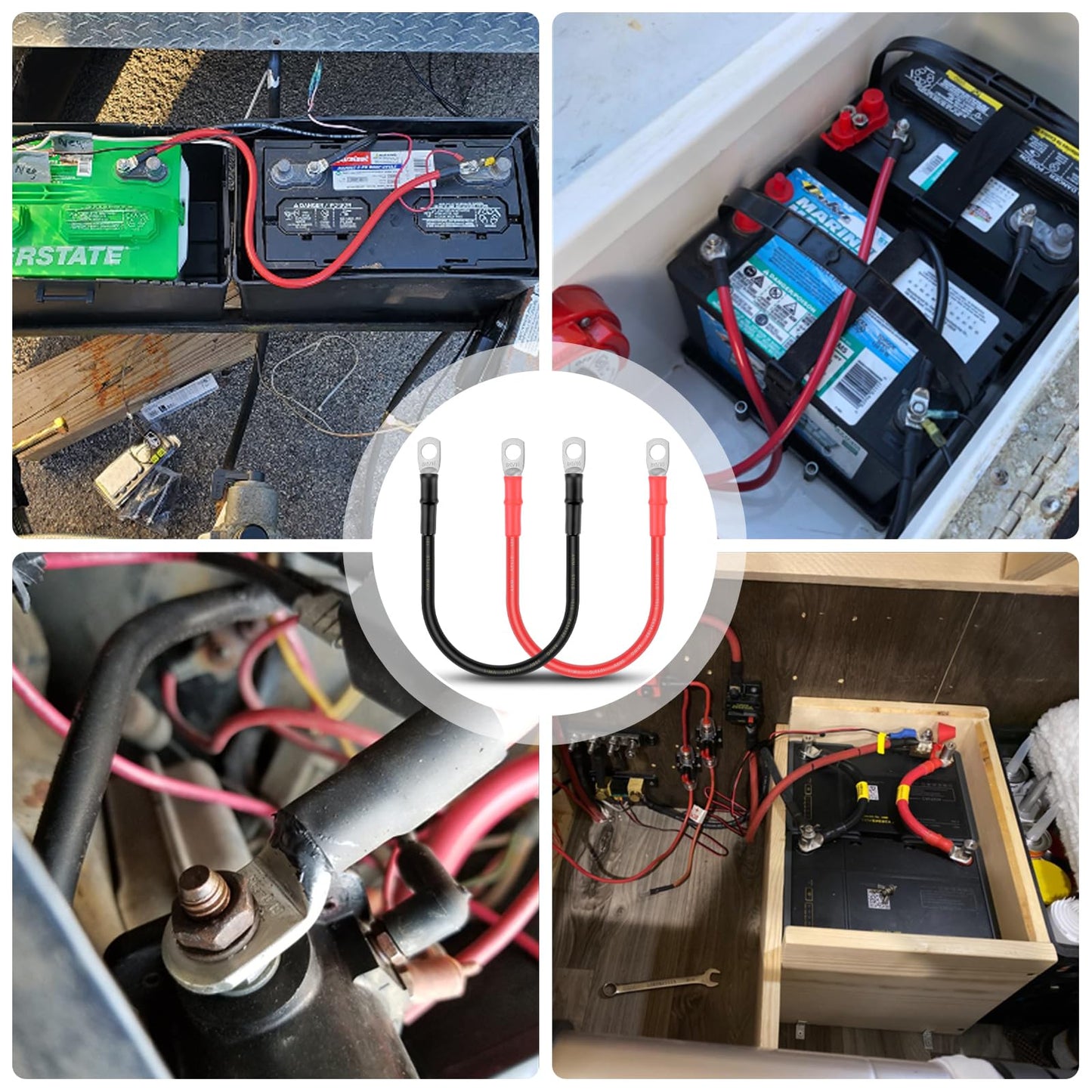 iGreely Battery Cable 8 AWG 8 Gauge Wire Made with Tinned Copper Wire Battery Power Inverter Cables with 5/16" Lugs Terminals for Solar Panel Automotive Motorcycle RV Marine 1ft/30cm