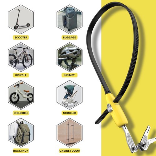 ZSLUO Zip Tie Lock with 3 Keys 20-inch - (1 Set, Yellow) All-Weather Stainless Steel Cable Lock for Bicycles, Gates, Strollers, Luggage,Refrigerators & Fences