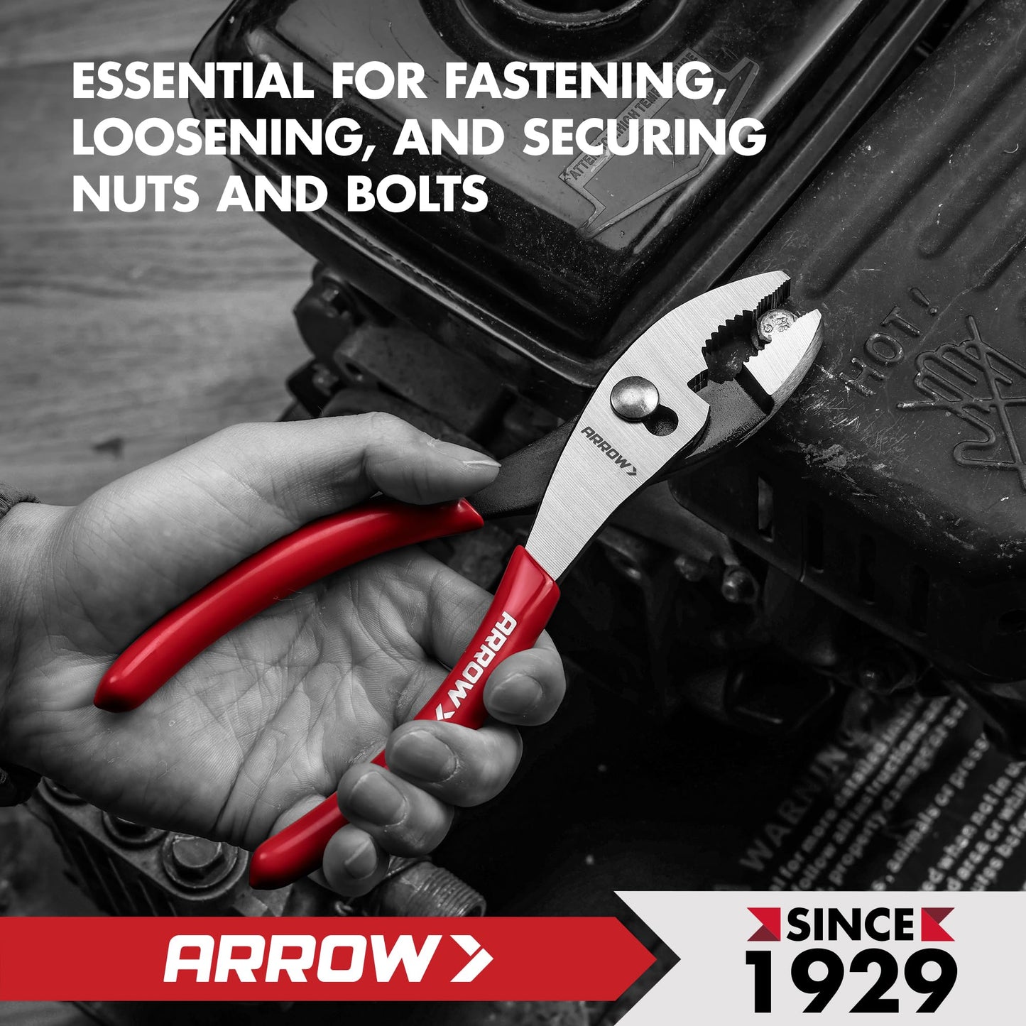 ARROW 8" Slip Joint Pliers, Pliers Tool with Thick Dip-Grip Handle, Strong Grip Jaws, High Carbon Steel, Pliers for Gripping, Loosening Nuts and Bolts, Cutting Steel Wire