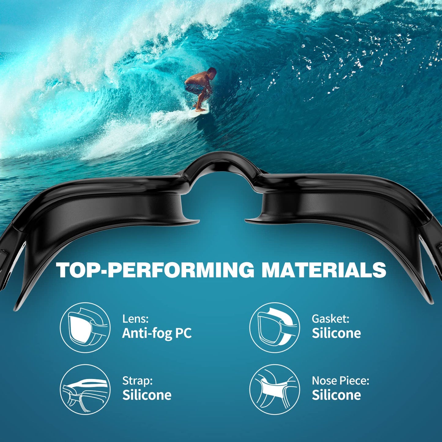 Robee Swim Goggles Silicone Swimming Cap and Carrying Case, Polarized Pool Goggles for Adult Men Women Youth