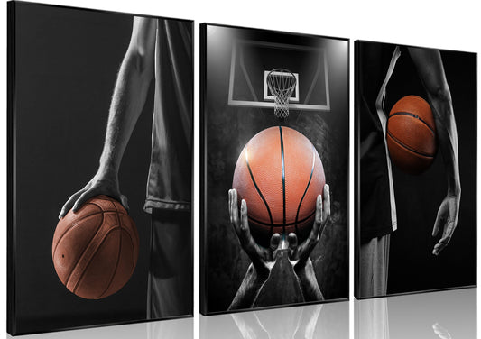 Basketball Posters Canvas Wall Art Set of 3 - Black and White Sports Decor for Mens Teen Boys Room Bedroom Dormitory Office Wall Decor (12x16 Inches) Unframed