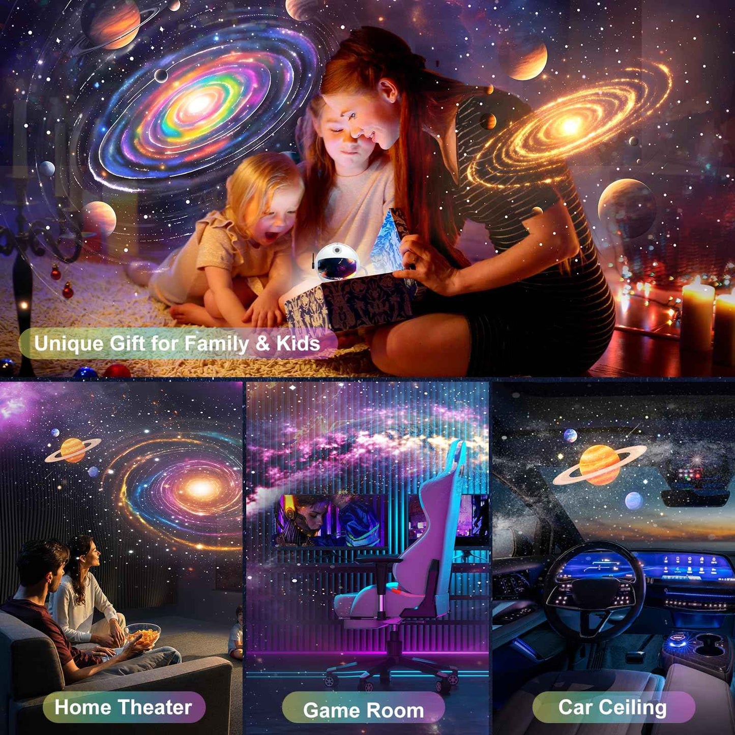SHJQJJLBCQ Space Galaxy Night Light Projector, Ultra-HD Astronaut Design, 12 Film Discs, LED Display with Adjustable Brightness