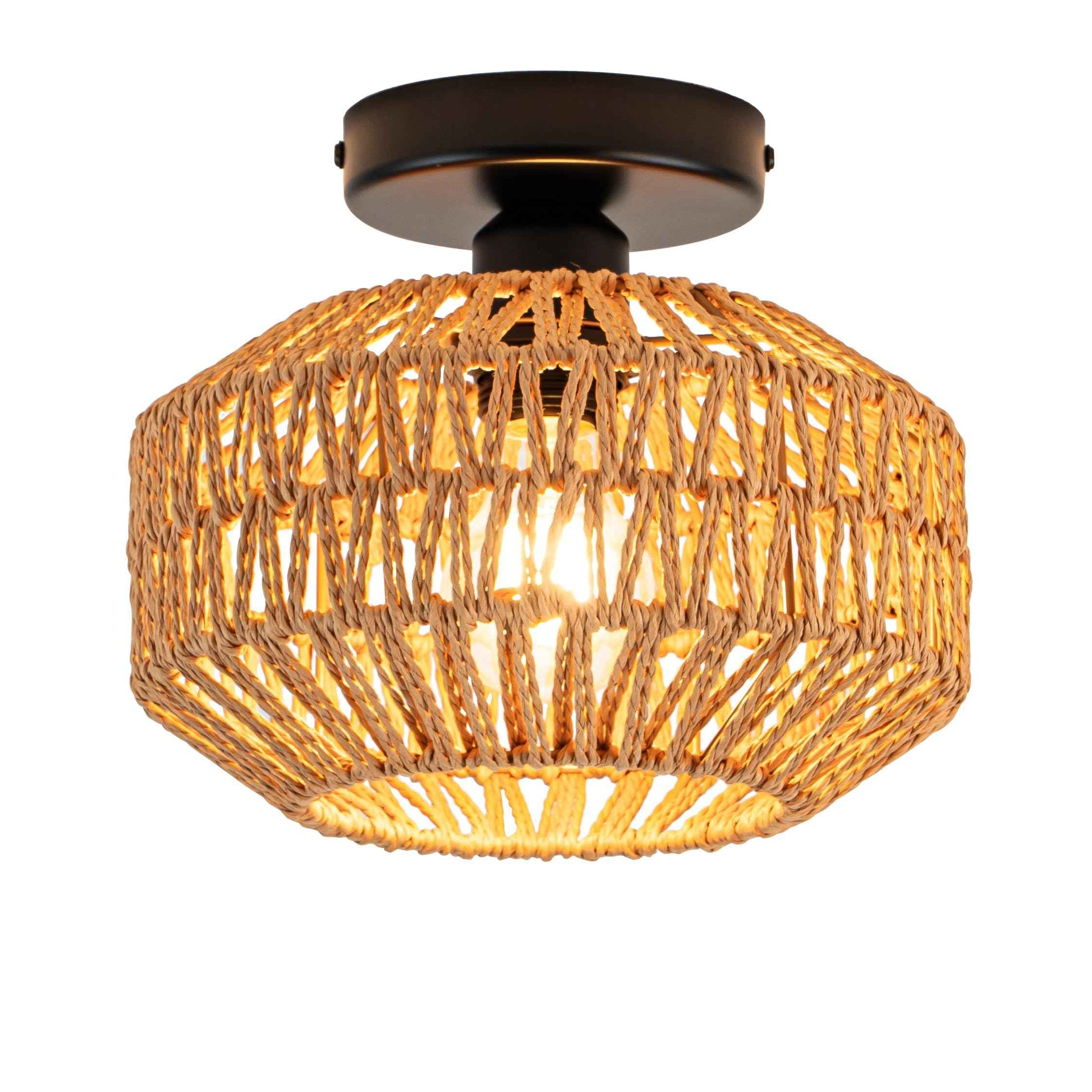 Mini Rattan Boho Ceiling Light Fixture, Small Woven Semi Flush Mount Ceiling Light, Wicker Light Fixture Hallway,Laundry Room, Closet,Nursery E26 1 Light