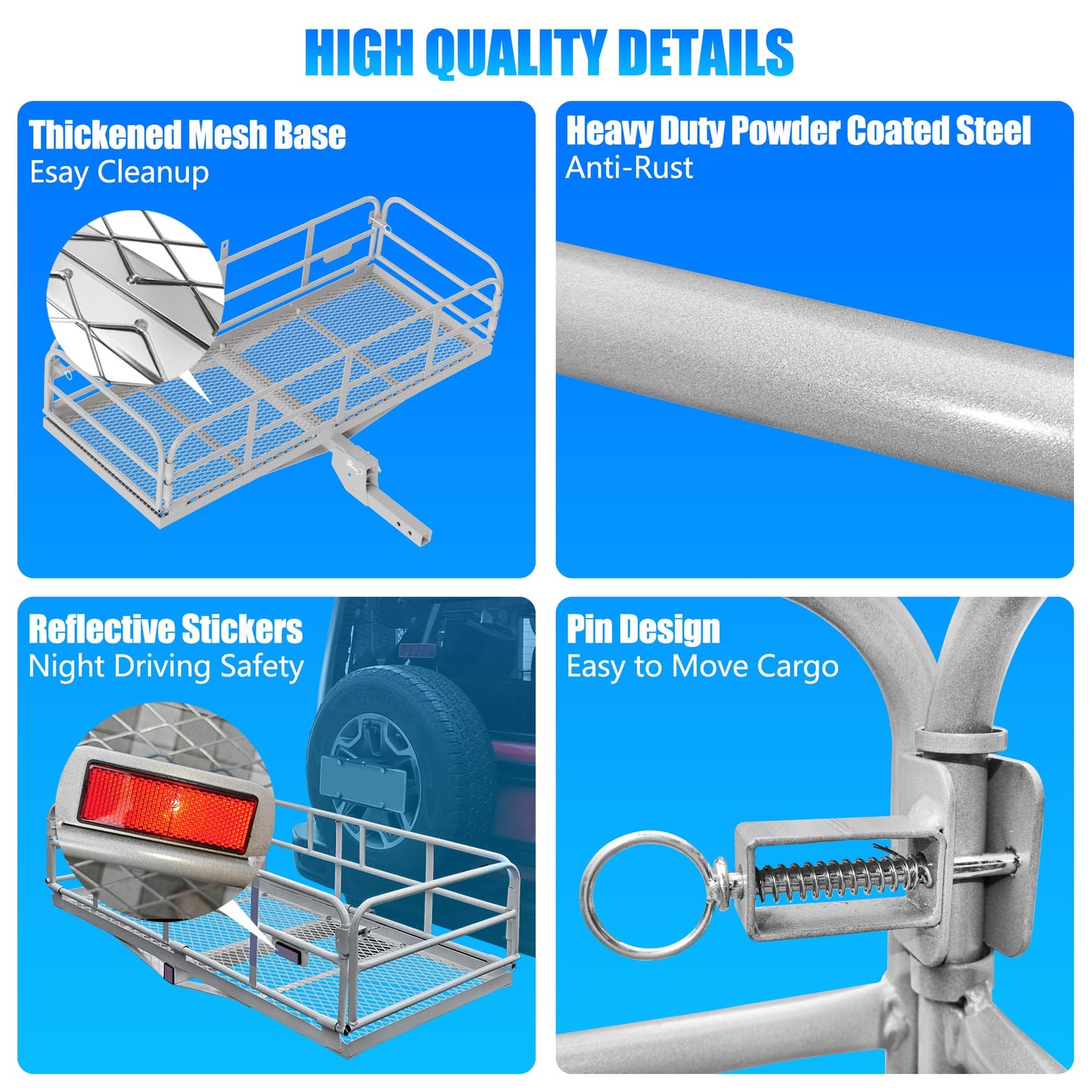 OKLEAD 500 Lbs Heavy Duty Hitch Mount Cargo Carrier 60" x 24" x 14.4" Folding Cargo Rack Rear Luggage Basket Fits 2" Receiver for Car SUV Camping Traveling (Silver)