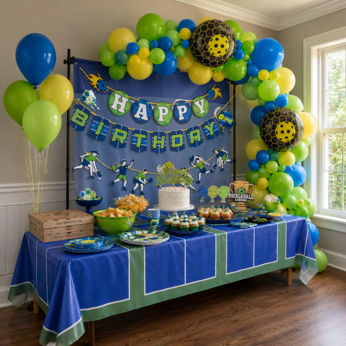 Blue Orchards Pickleball Table Cover (Pack of 3) - Pickleball Party Supplies and Decorations Sports Themed Plastic Tablecloth Birthday Baby Shower Tableware, 54x108 XL Rectangle Tablecloths