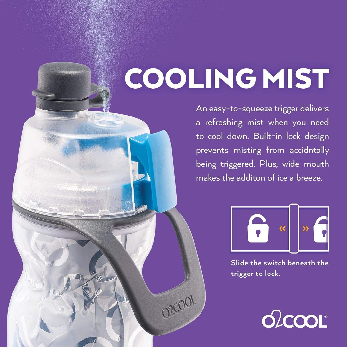 O2COOL 20 oz Mist 'N Sip Water Bottle - 2-in-1 Misting & Sipping Function, No Leak Spout | Tie Dye/Celestial Purple