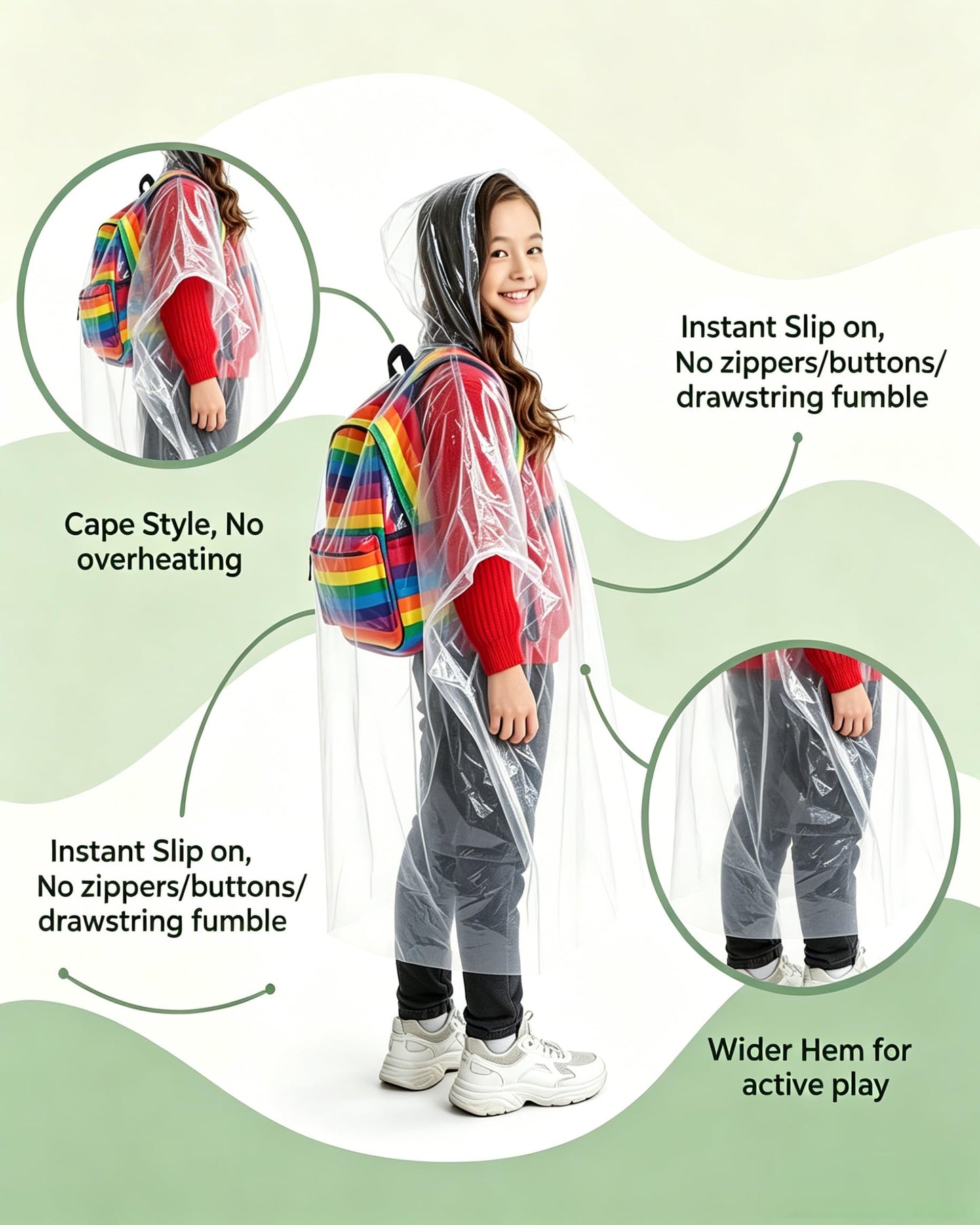 PulseRipple 12-Pack Kids Clear Rain Ponchos with Hood, Breathable Cape-Style Disposable Emergency Rain Cover, One Size Waterproof Lightweight for School Trips Camping Outdoor Sports & Festivals