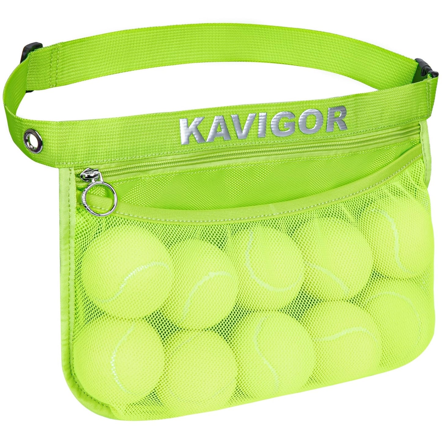 KAVIGOR Tennis & Pickleball Ball Holder Waist Pouch Holds 8-10 Balls, Multi-Functional Sports Belt Bag with Zipper Pocket and Carabiner