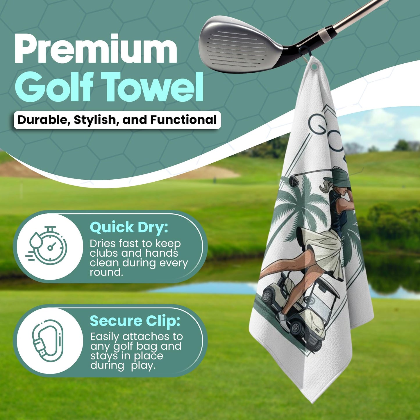 K9King in My Golf Era Golf Towel for Women – Stylish Microfiber Golf Towel with Clip Holder – Lightweight, Quick-Dry, Fashionable Gift for Golfers, Ideal Golf Accessories