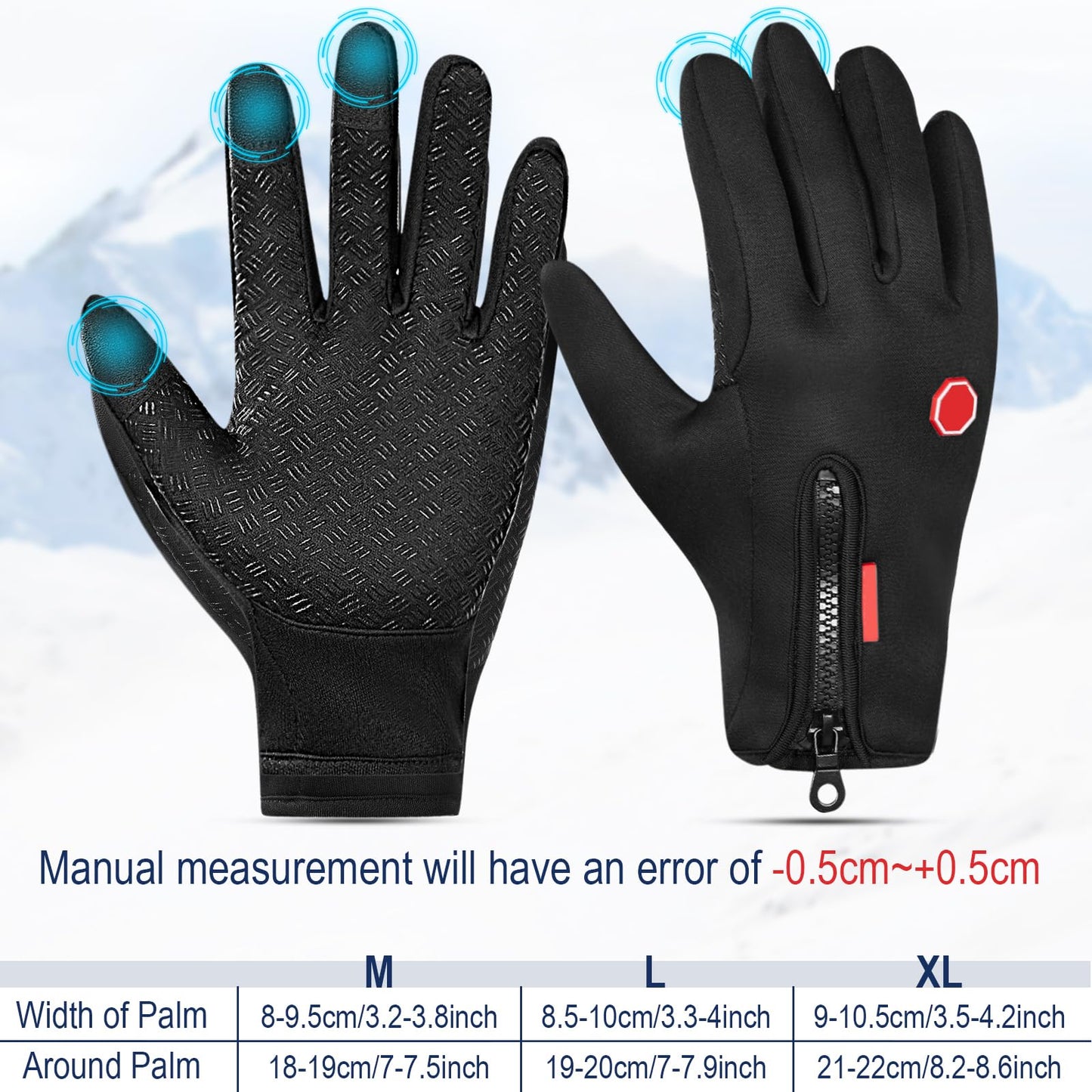 Zhanmai 3 Pairs 3/6 Pairs Outdoor Winter Touchscreen Gloves Windproof Waterproof Thermal Gloves for Running Hiking for Men Women (Medium,Black)