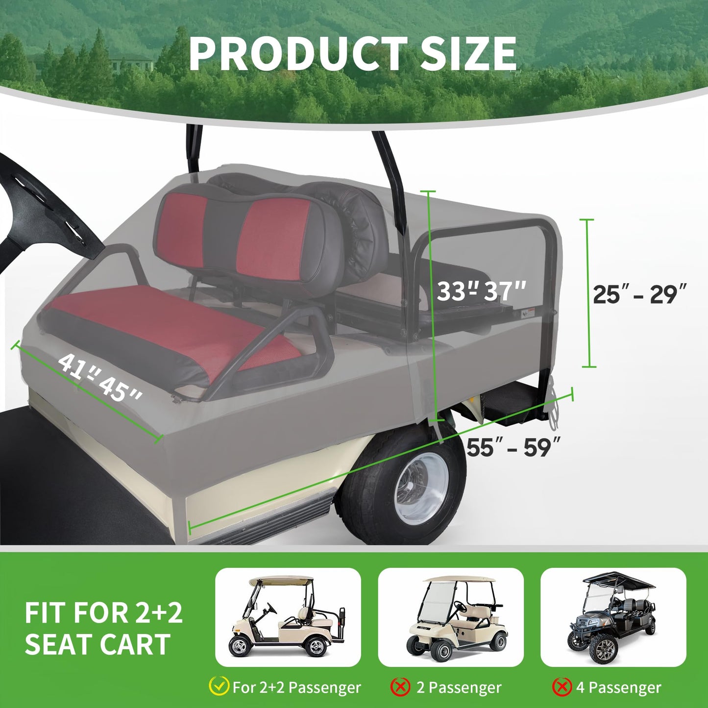 10L0L Universal Golf Cart Seat Covers 4-Passenger, Waterproof Dustproof UV Resistant, Heavy-Duty All-Weather Protection for Club Car EZGO Yamaha and Most Golf Carts (All Black)