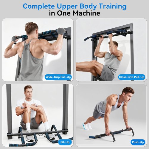 EPHESPORT 2026 Multifunctional Pull Up Bar for Doorway – US Patented Design, Foldable, No Drilling or Slipping, Multi-Grip Bar with Resistance Band Hooks, Commercial Alloy Steel, Large PVC Pads, 440 lbs Capacity (Dark blue)