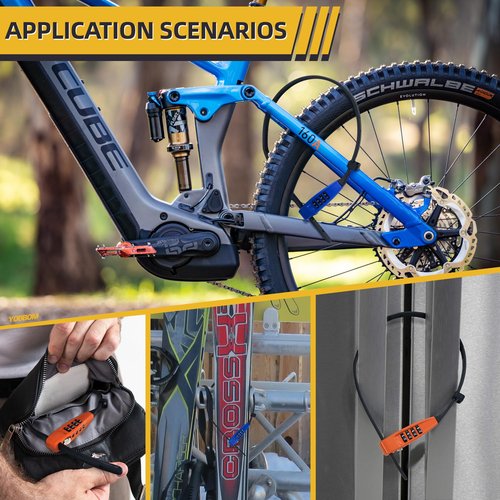 YOBBOM 4-Digit Combination Zip Tie Lock -Stainless Steel Cable Bike Lock with resettable Combination secures Helmets, skis, Strollers, Luggage, Kitchen cabinets, French Doors and More (Blue)