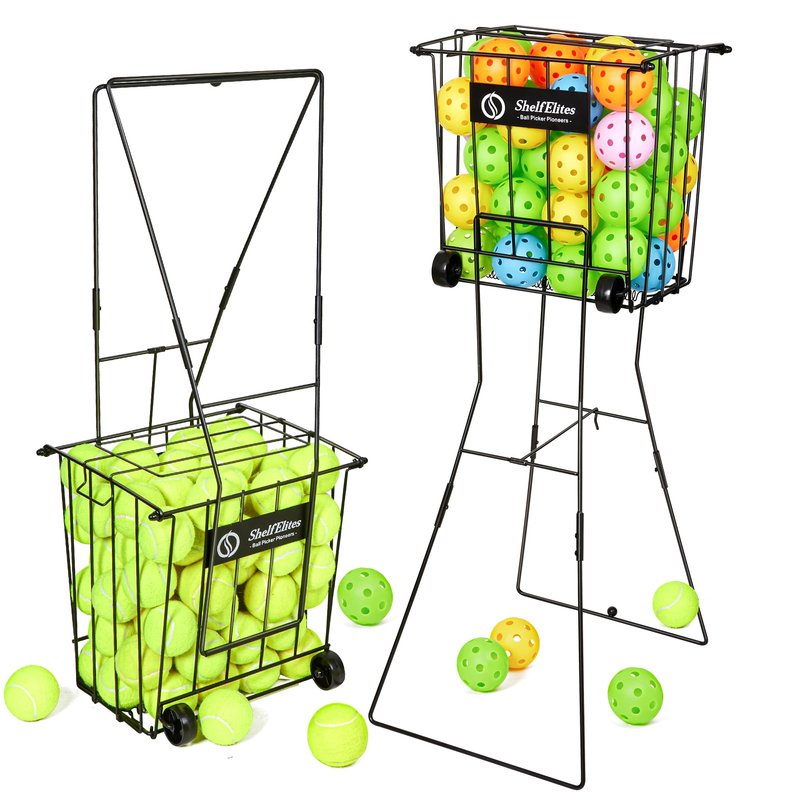 ShelfElites Tennis Ball Hopper, Portable Tennis Ball Holder with Handle for Court, Practice & Training (Large)
