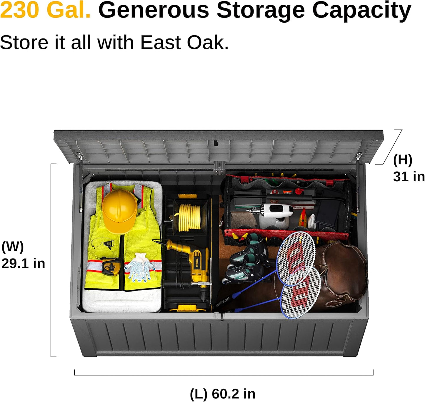 31 Gallon Waterproof Outdoor Storage Box - Lockable Resin Deck Bin for Patio Cushions & Tools - UV Resistant, Black