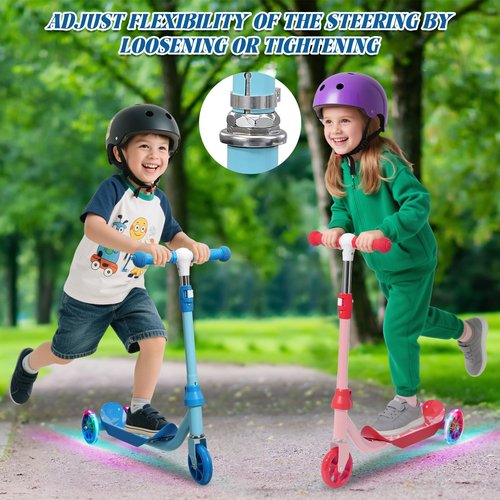 Kids Scooter with LED Light-Up Wheels, Adjustable Handlebar Scooter, Kids Toys Gift for Boys & Girls (Height 37-50") | Outdoor Play for Ages 3,4,5,6 | Extended Footrest | Next Level, Blue