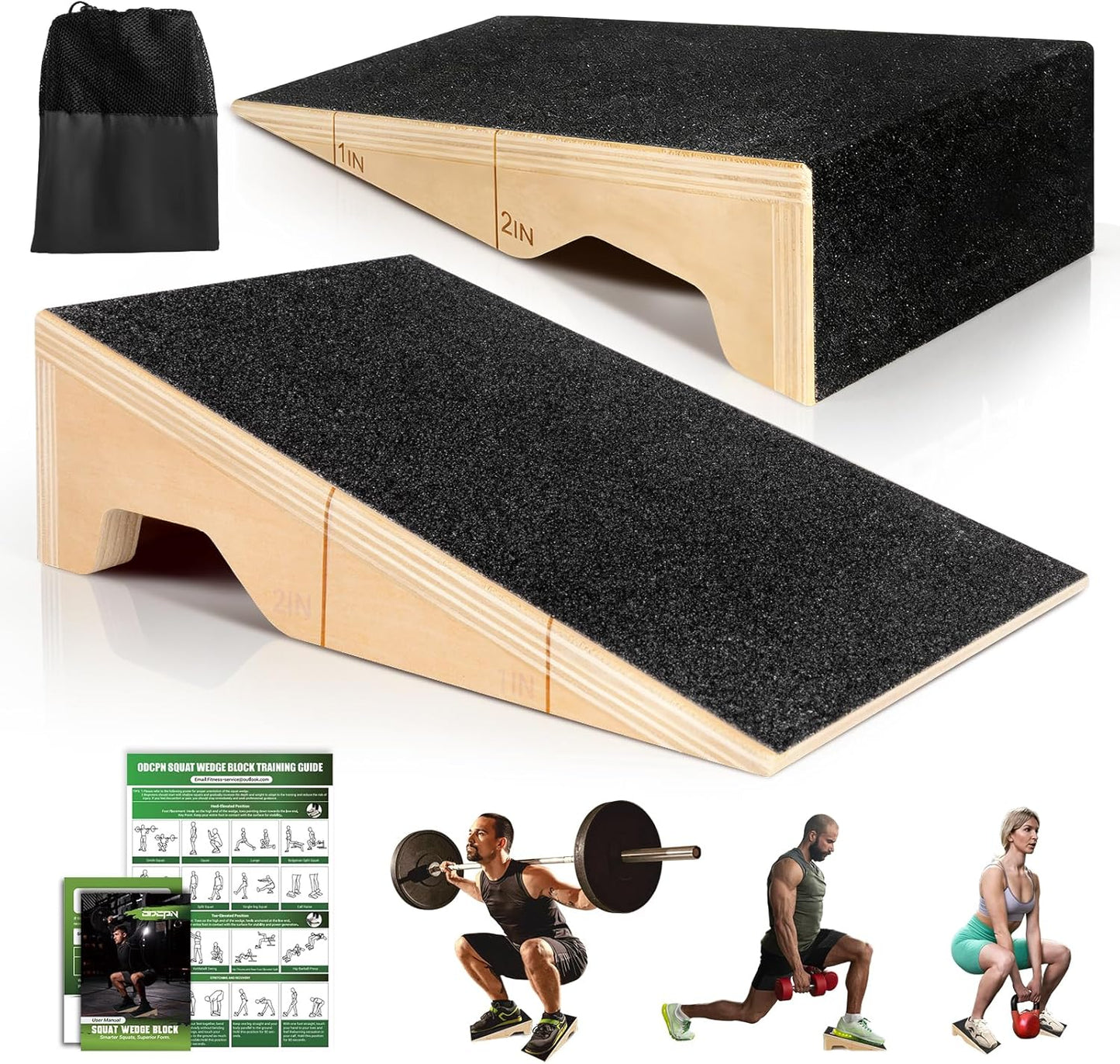 Skiennix Squat Wedge Block - 2 Pcs Non-Slip Wooden Heel Elevation Slant Board | 1800 Lbs Capacity for Weightlifting & Calf Stretching