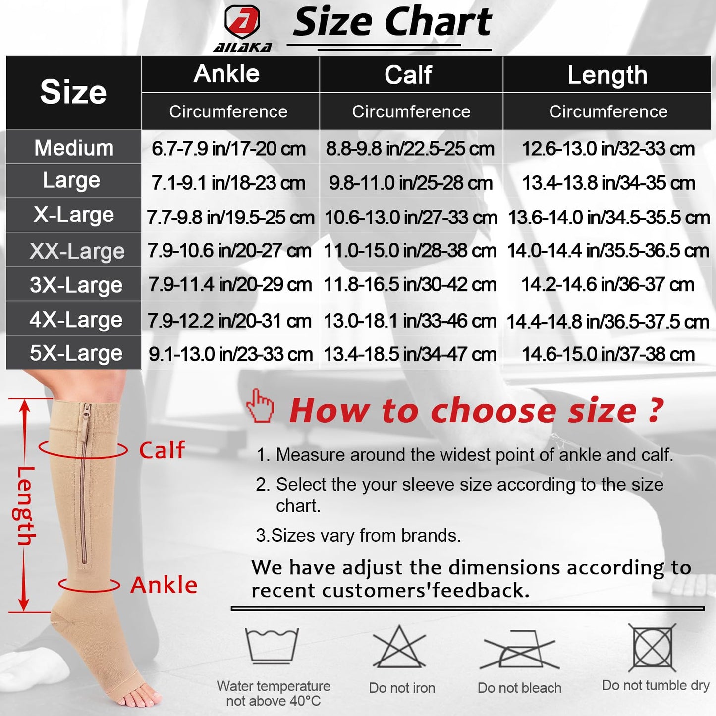 Ailaka Zipper Compression Socks for Women Men, 20-30 mmHg Open Toe Compression Socks Knee High, Ted Hose Compression Stockings for Edema, Varicose Veins(Beige,XL)