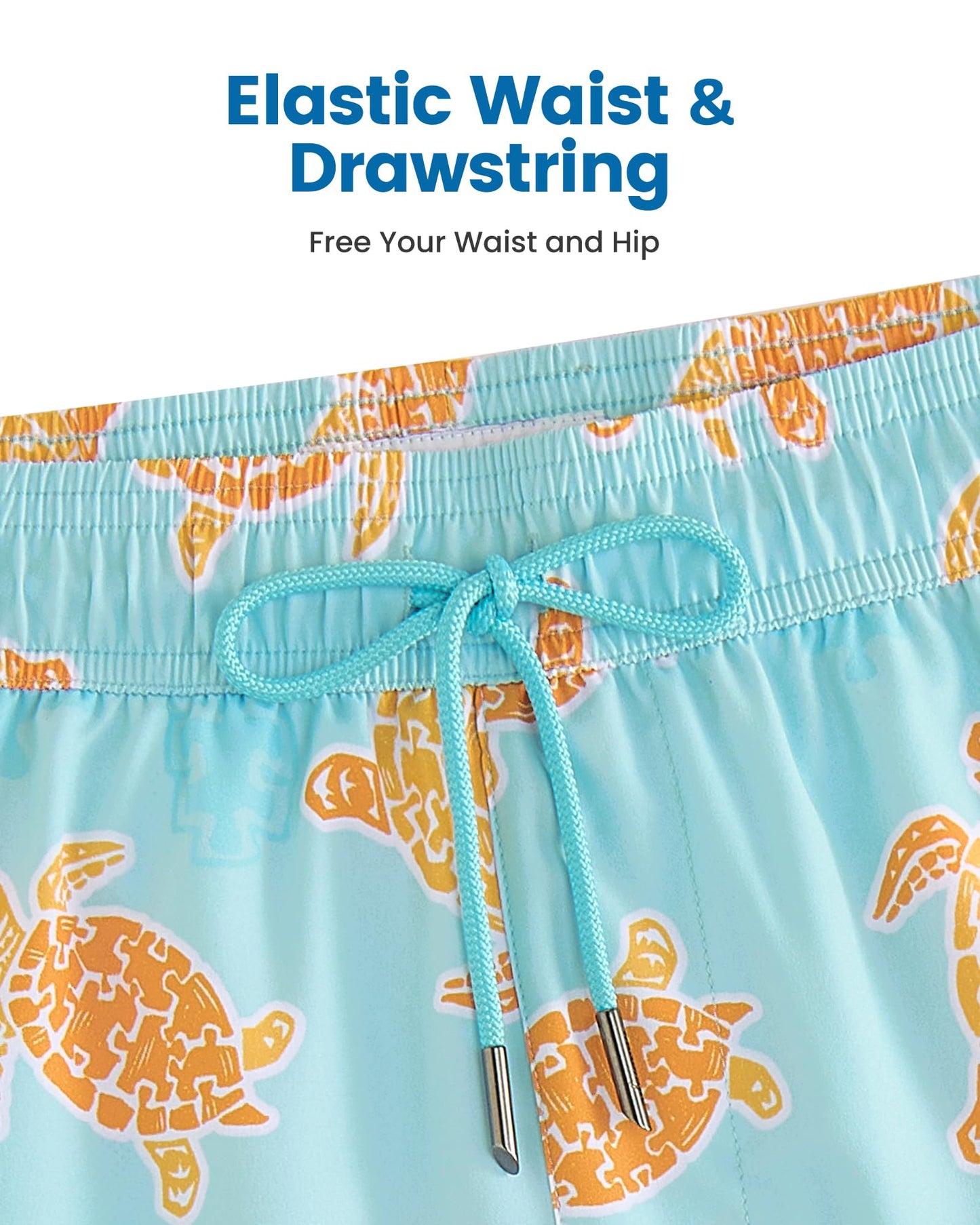 maamgic Mens Swim Trunks with Compression Liner 5 Inch, Quick Dry Bathing Suit with Zipper Pockets, Stretch No-Chafing Swim Shorts, Ocean Turtle Medium