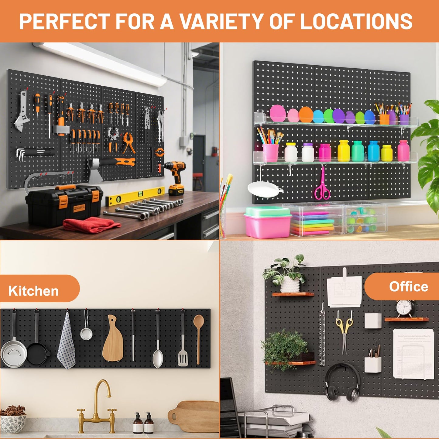 Ultrawall 4 Pack Metal Peg Board Panels with Hooks, Pegboard Wall Tool Organizer for Garage, 84pcs Peg Board with Accessories, 24"X12"