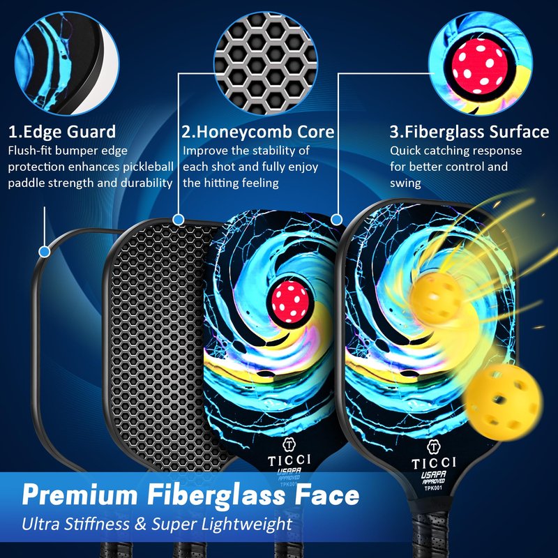 TICCI Pickleball Paddle, USAPA Approved Premium Graphite Pickleball Set of 2 Rackets with 4 Balls & 2 Ball Retriever, Portable Carry Bag for Beginners and Professional Players (G Purple Kit)