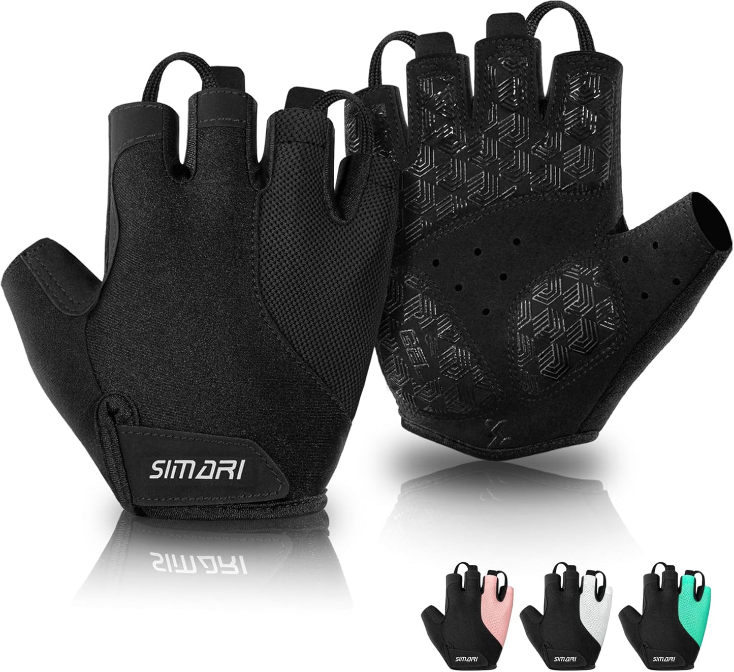 SIMARI Cycling Gloves - Breathable Gel Pads for Men & Women | Comfortable Grip for Gym & Biking - Black, Pink, Cyan, White, Sizes XS-XL