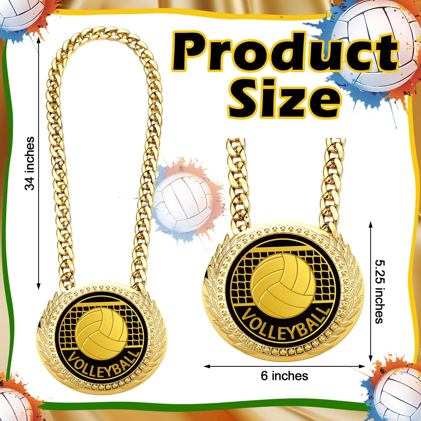 Tondiamo Sports MVP Turnover Chain Medal 6 Big Gold Champ Award Necklace Chain Baseball Basketball Football Soccer Softball Volleyball Sports Competitions Prize Gifts and Party Favors(Volleyball)