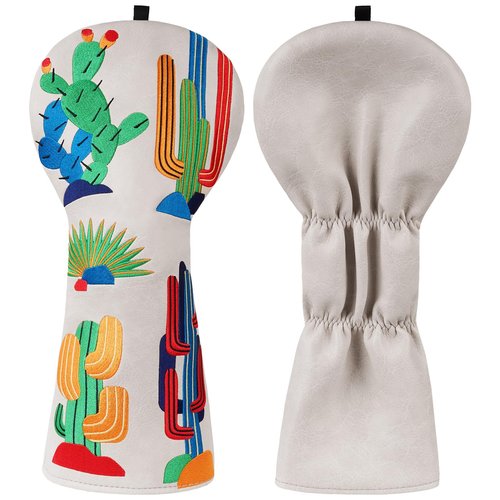 Driver Headcover Cactus Embroidery Premium PU Leather Style Golf Driver Head Cover