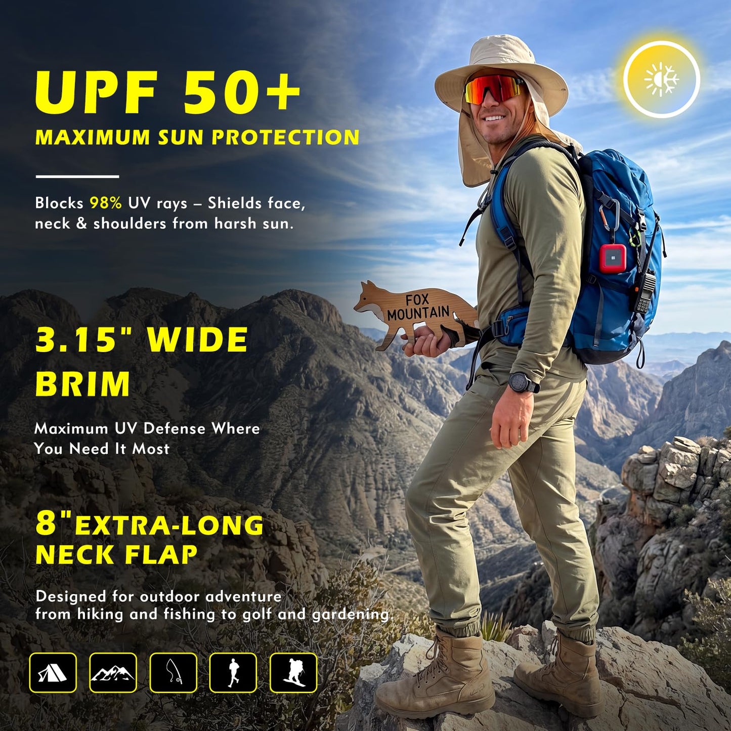 Comhats Sun Hat with Neck Flap for Men, UPF 50+ Wide Brim Cooling Oversized