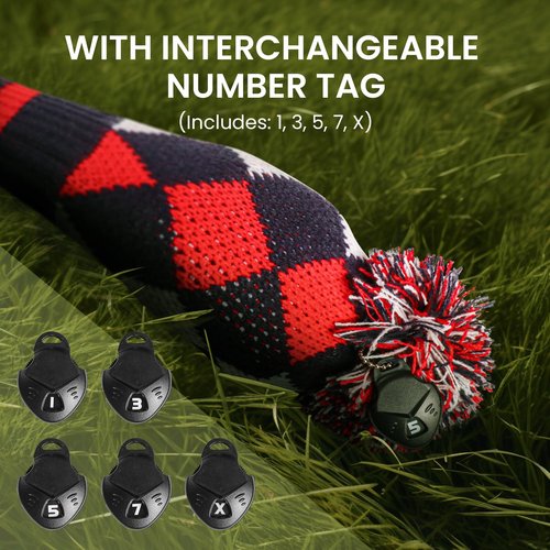 FINGER TEN Golf Head Covers Pom Pom for Woods Driver Hybrids Fairway Pack, Vintage Knit 1 3 4 5 7 X Headcovers Pattern USA Flag Eagle for Main Wood Clubs (Blue&Red-3pcs(D+F+H))