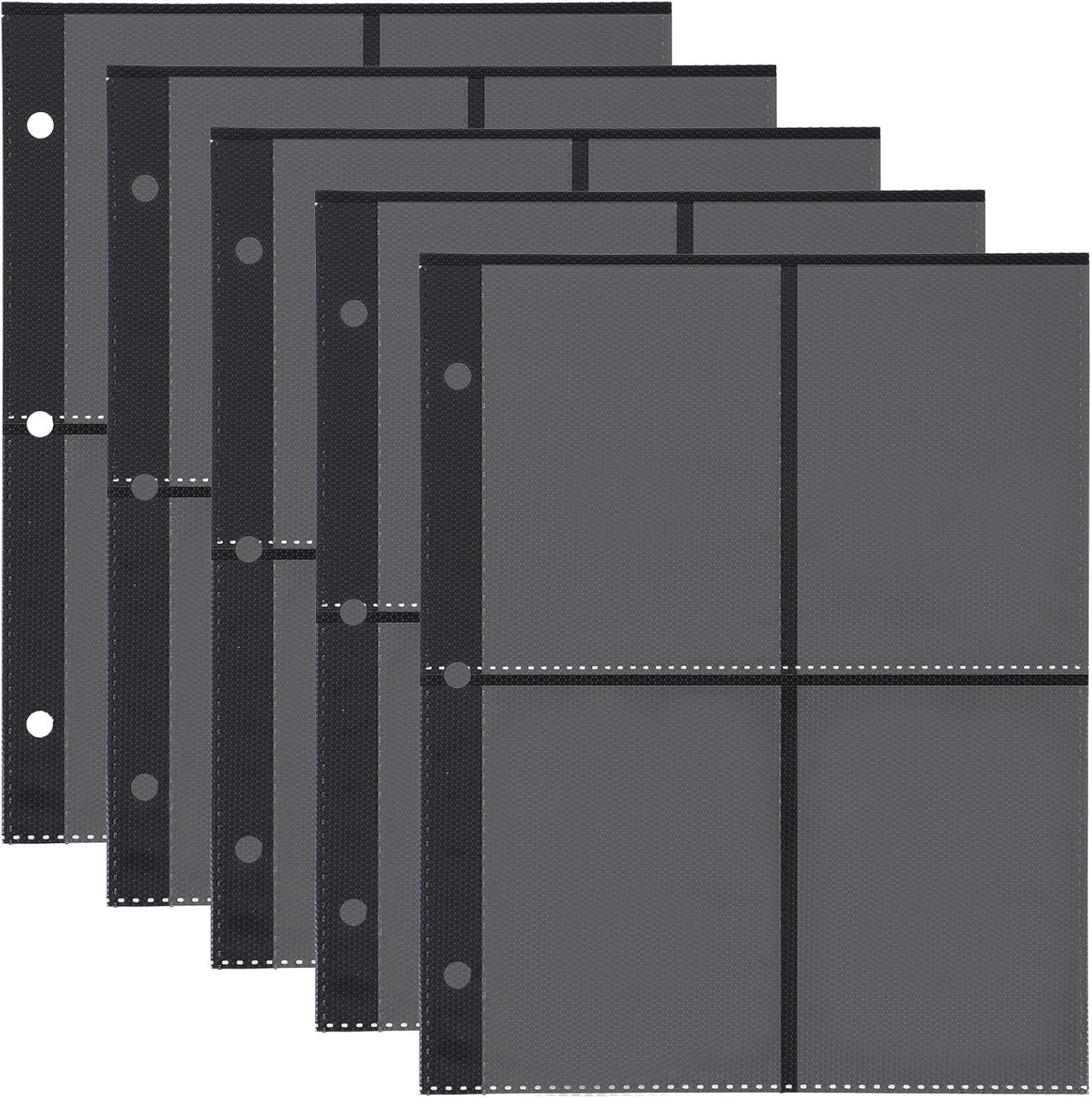 Skiennix 25 Pack Card Sheets - 4 Pocket PVC Binder Sleeves for Trading & Game Cards | Black Background