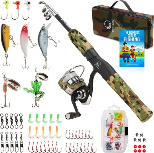 Kid’s Fishing Pole Kit - 62-Piece Tackle Bag & 4lb Line | Beginner’s Guide eBook Included