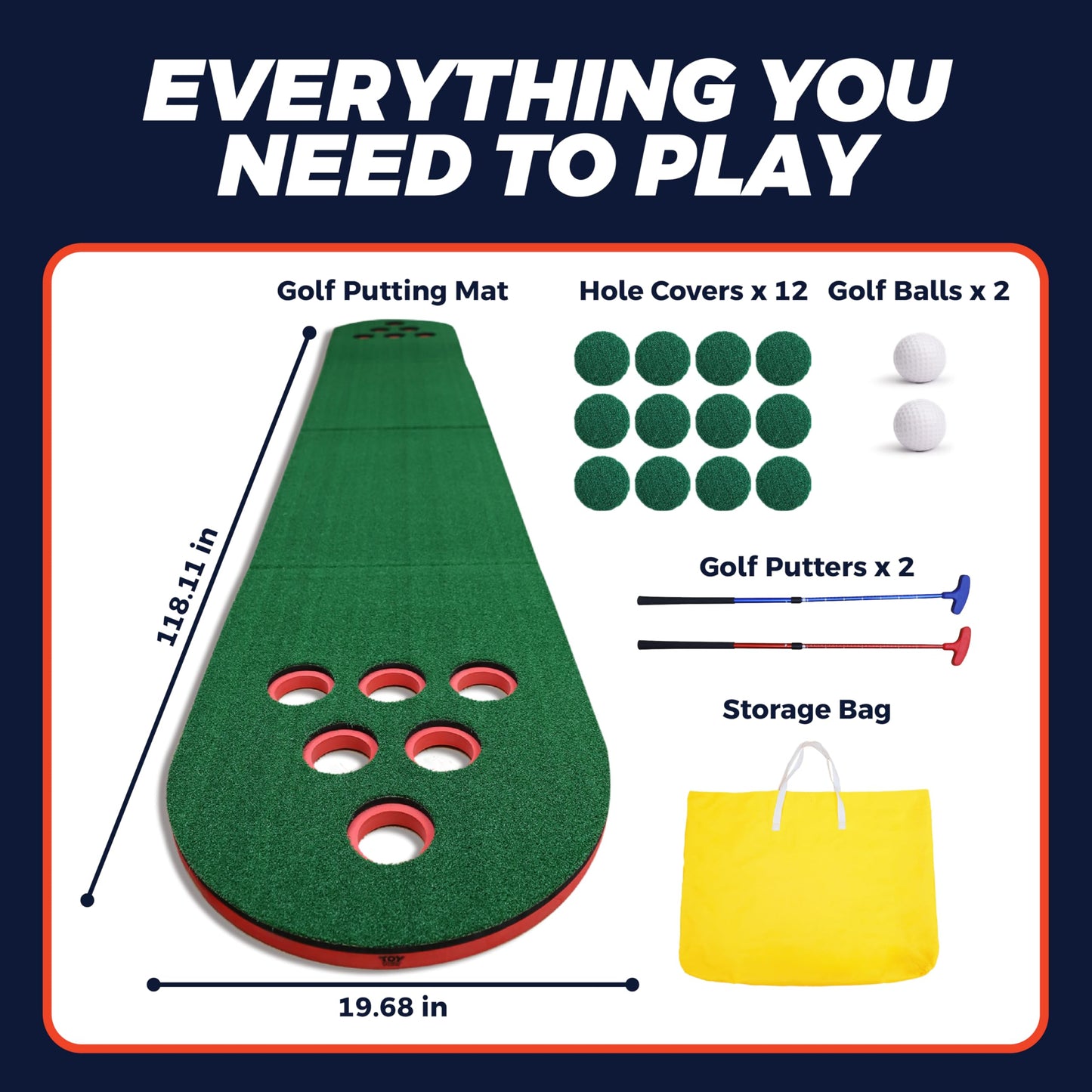 Golf Putting Game Set, Mini Golf Game Set with 2 Putters 2 Balls, 10 Feet Practice Putting Green Mat for Adults, Indoor Outdoor Backyard Party Game