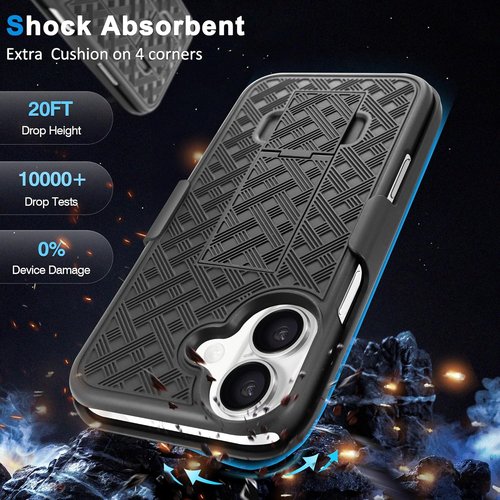 Fingic iPhone 17 Case - Slim Shockproof Holster with Kickstand | Rugged Full Body Protection, Black