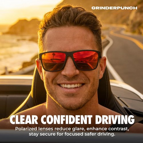 grinderPUNCH Polarized Square Sunglasses for Men - Trendy Black Designer Shades | UV 400 Protection