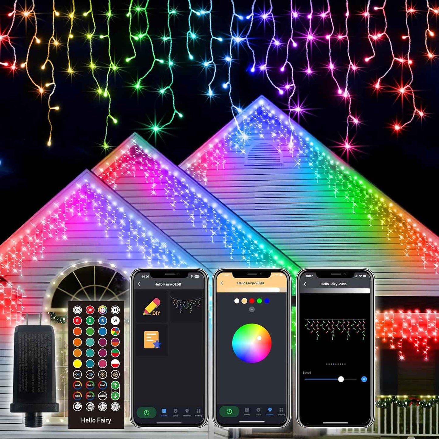33FT Smart RGB Icicle Lights with 299 LED Drops - App & Remote Control, Music Sync Waterproof Christmas String Lights for Patio & Party Decor