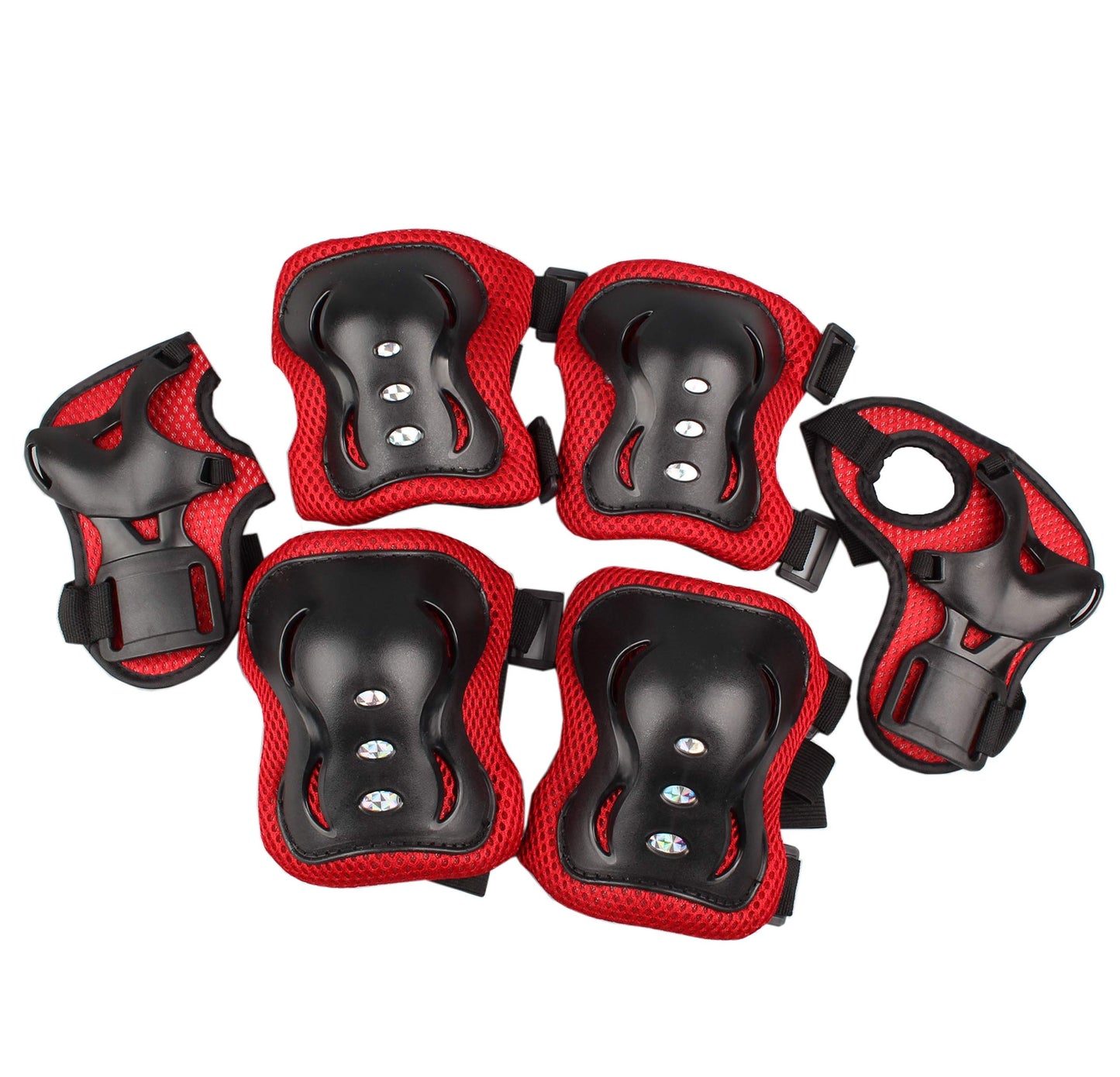 Adjustable Protective Helmet Kids Protective Gear Knee Elbow Pads Wrist Guard Outdoor Sports Safety Bike Scooters Skateboards (Red)