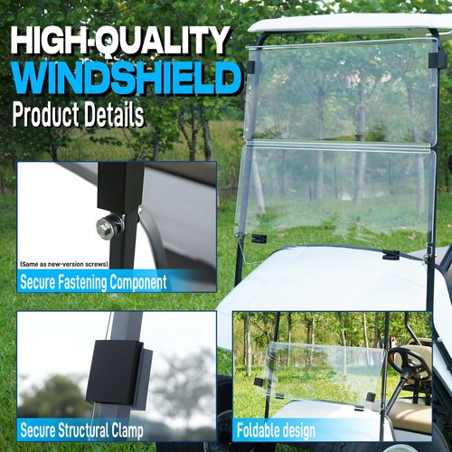 Foldable 3/16"(5MM) Thick Front Golf Cart Windshield Replacement for EZGO TXT 2014-Up Anti-UV Impact Resistant Acrylic with Heavy Duty Hinges Clear