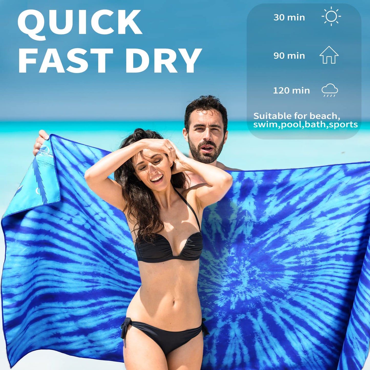 Gomust Microfiber Beach Towel Oversized 71x32, Thin, Blue with Bag 2 Pack