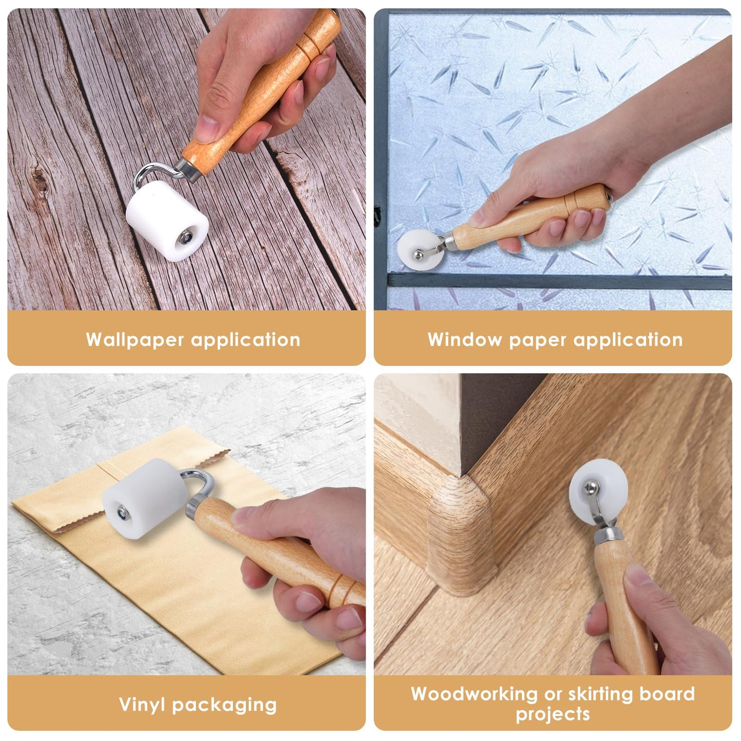 FCHO Wallpaper Smoothing Roller, Rubber seam roller, wheel roller Corner Seam Roller for wallpaper, wood hand wallpaper roller pack of 2