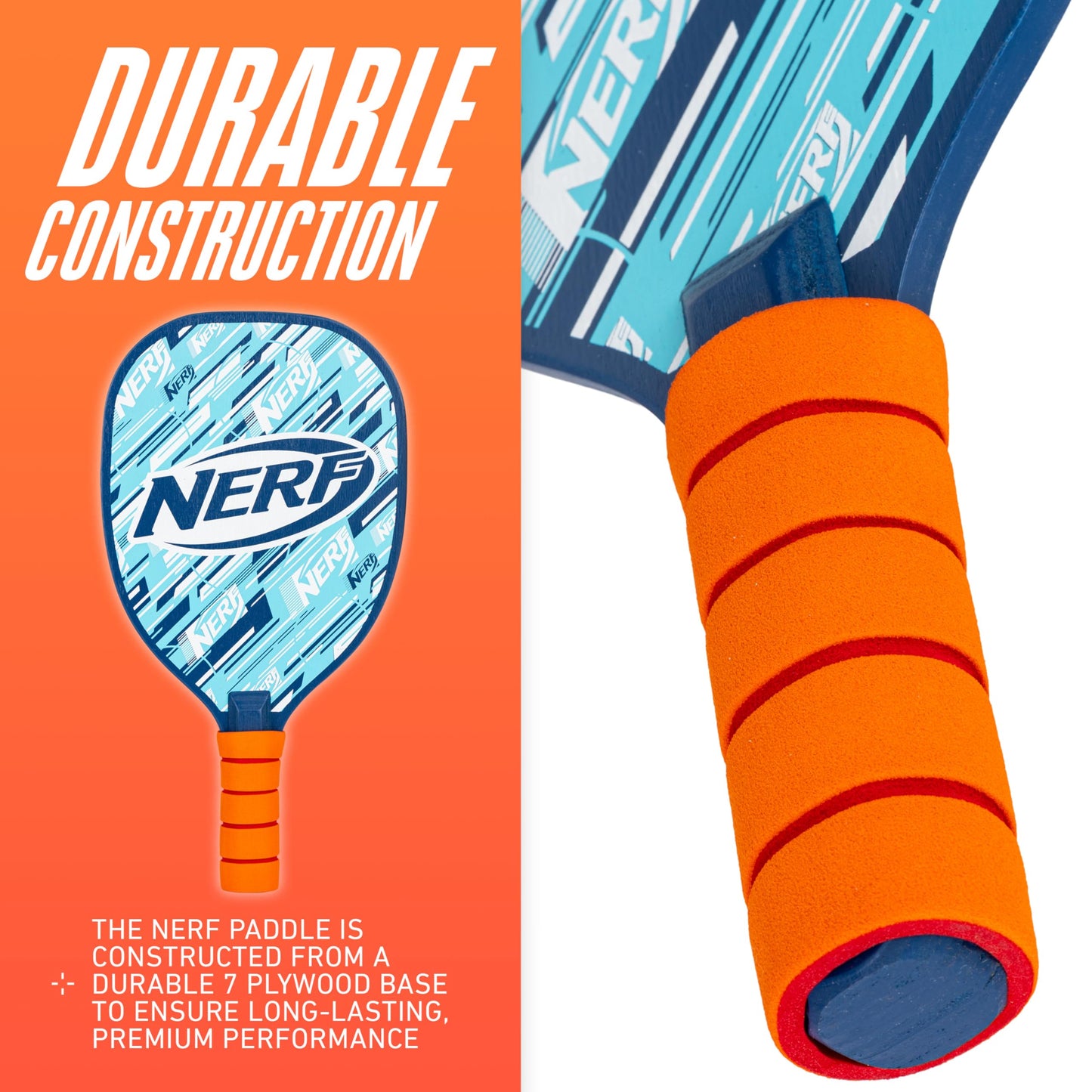 NERF 2 Player Pickleball Paddle Set - Youth Pickleball Equipment Set - (2) Wooden Paddles with Foam Grips + (2) Outdoor Balls for Kids - Carry Bag Included