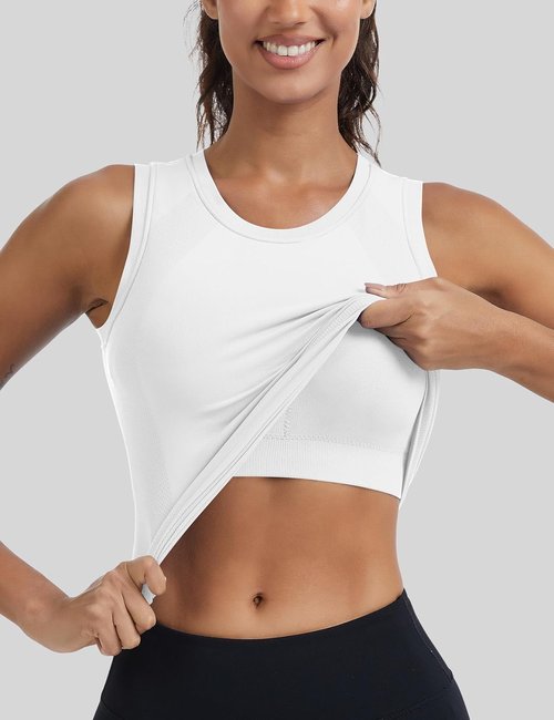MathCat Women's Seamless Workout Tank Top - Built-In Bra & Sleeveless Design for Daily Wear | White