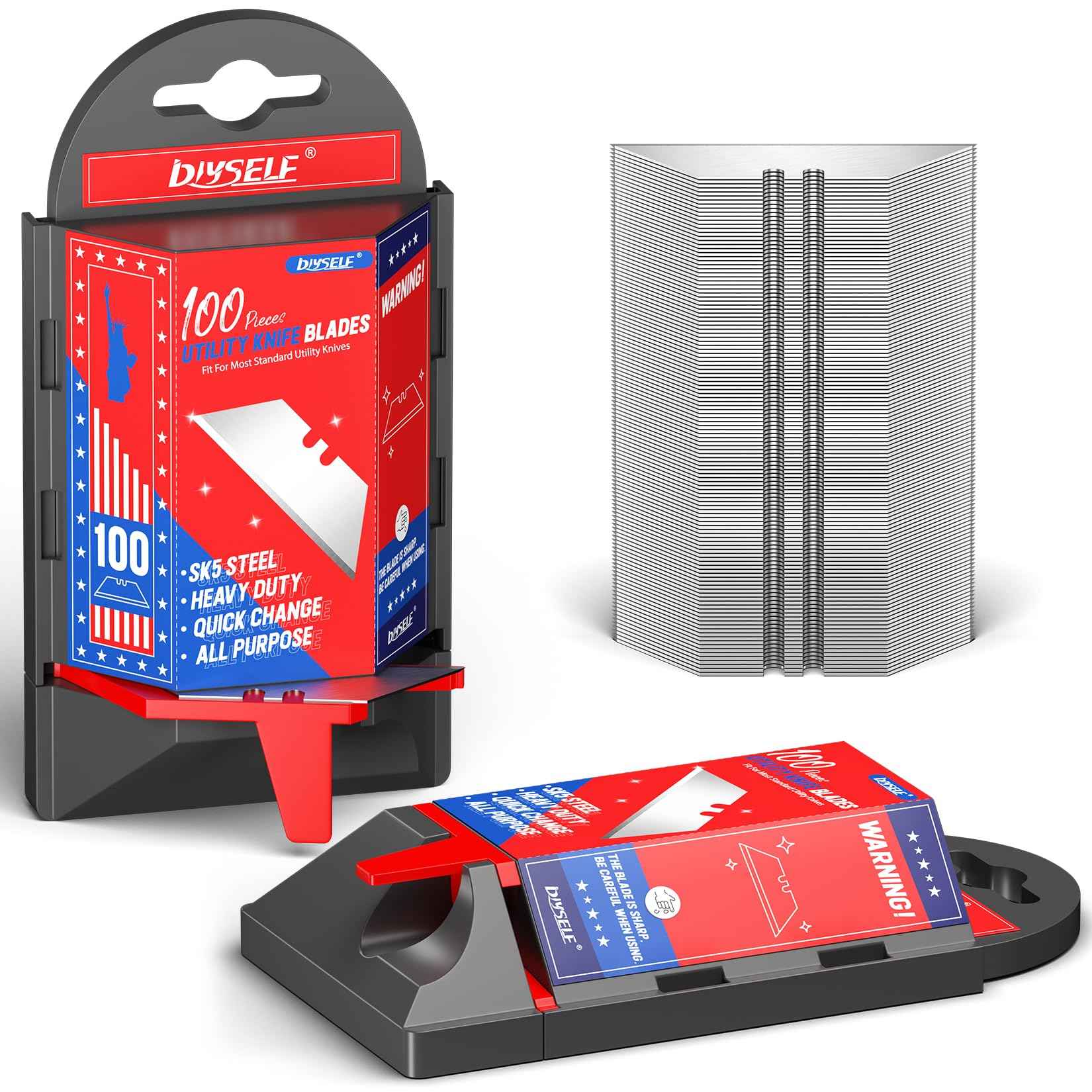 DIYSELF Utility Knife Blades - 200-Pack SK5 Steel Box Cutter Blades Refills with Dispenser