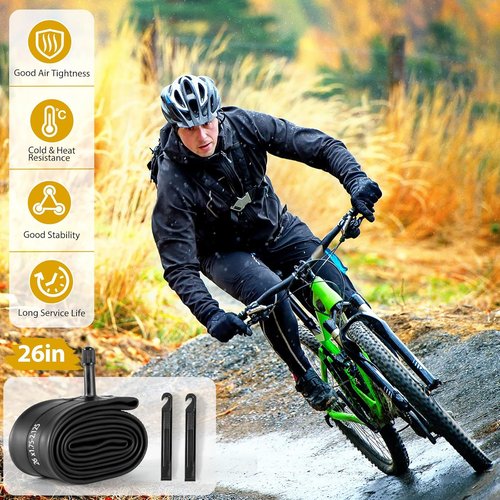 26 Inch Bike Tube - Butyl Rubber Inner Tube for 26 x 1.75/1.9/1.95/2.0/2.1/2.125 Tires | 2 Pack with Tire Levers