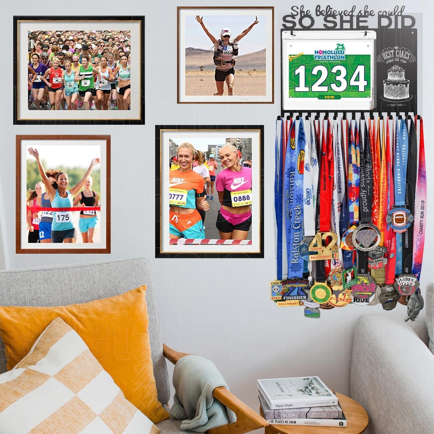 SO SHE DID Race Medal Holder - Stylish Wall Hanger for Marathon & Runner Medals | Durable Display